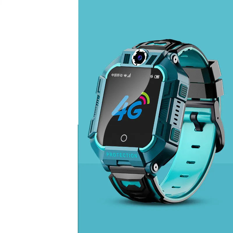 Children's GPS smart watch phone with silicone wristband in green or purple colours