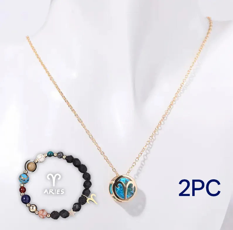 Natural stone beaded necklace and matching bracelet set on a table, showing bead texture.