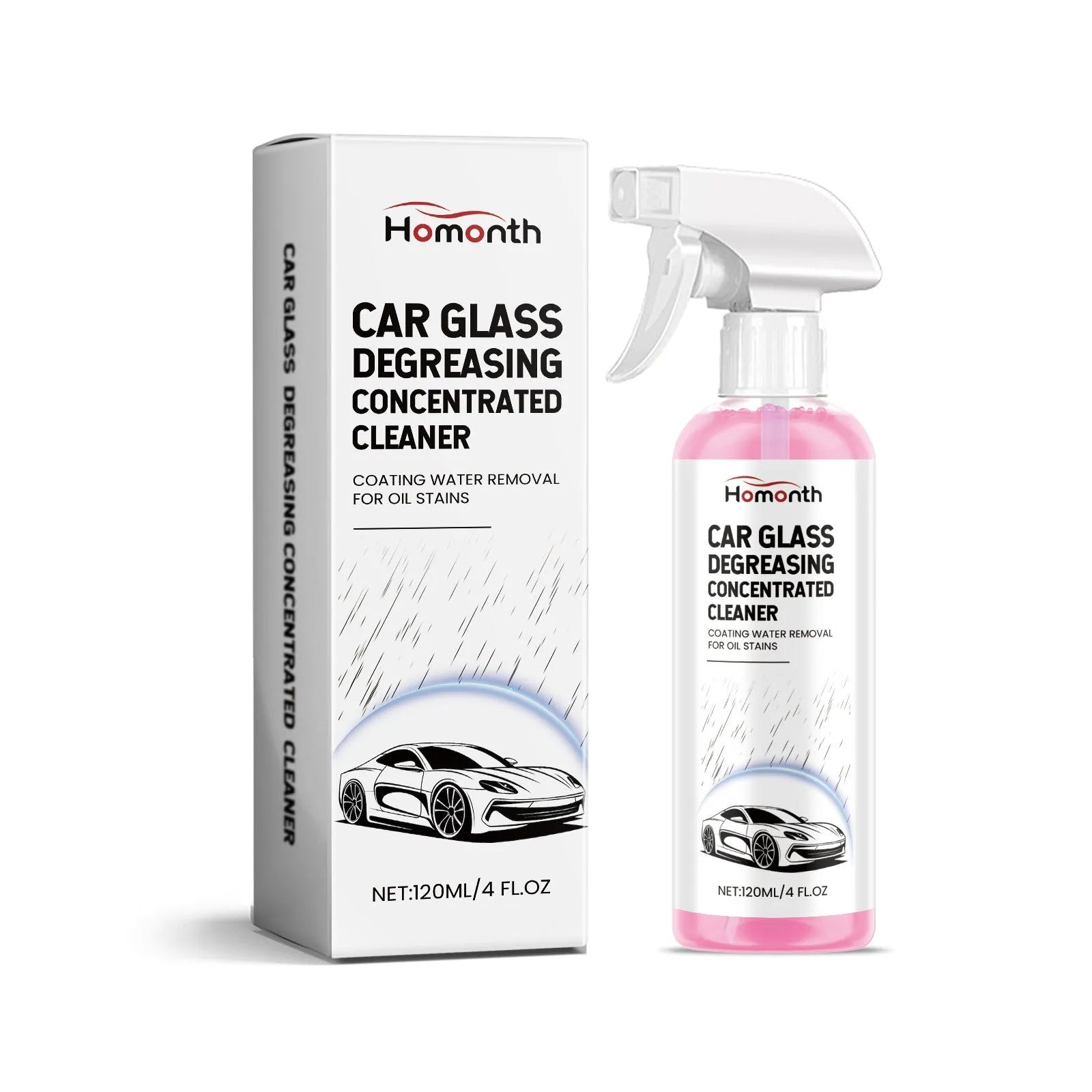 Car glass cleaner 120ml bottle with clear liquid for windscreen stain removal