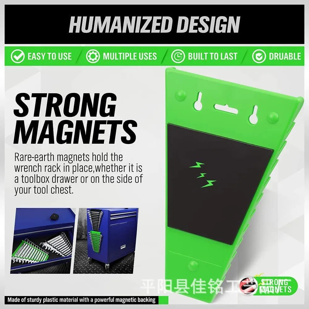 Magnetic wrench holder set of two removable racks with ABS magnet construction in black and green colour