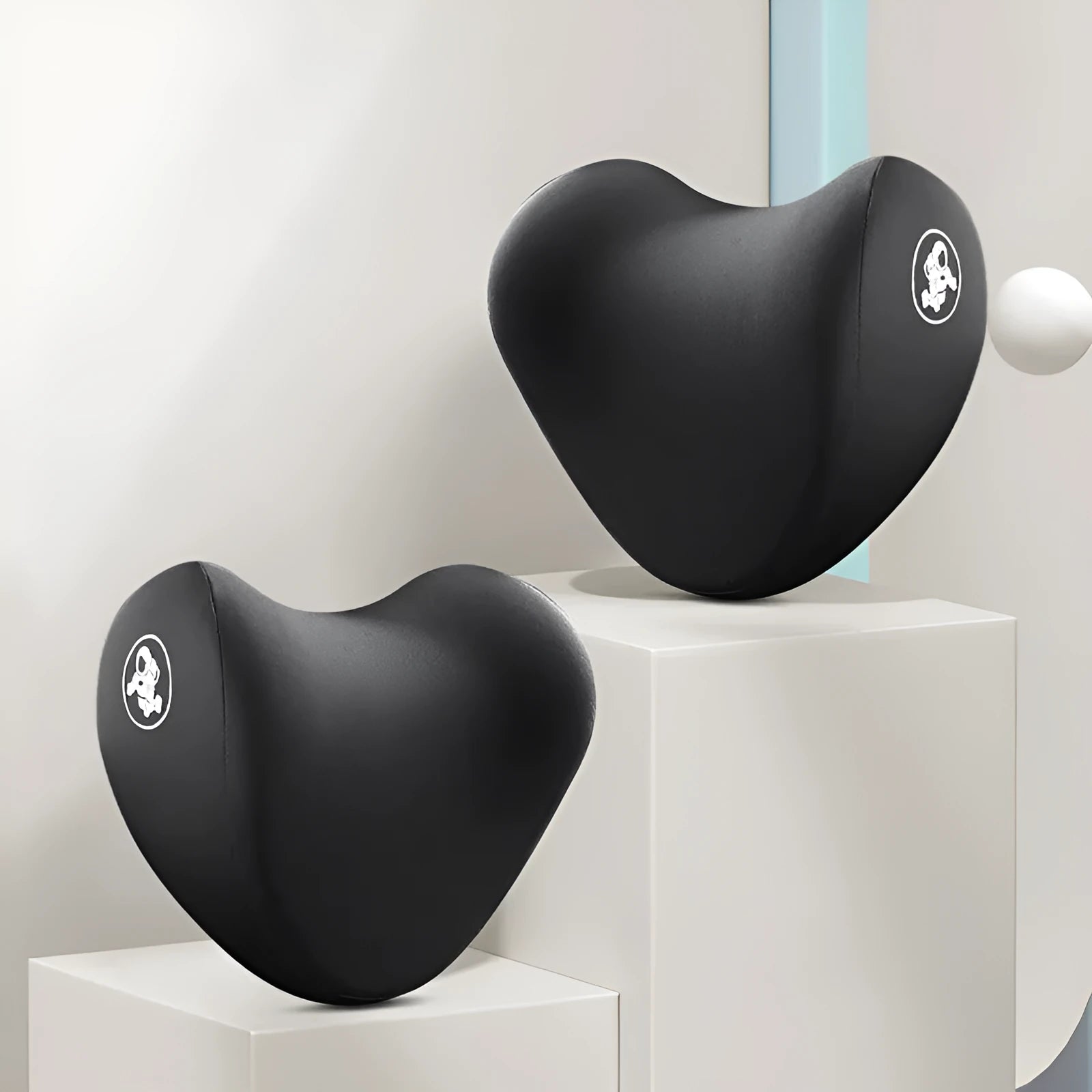 Heart-shaped memory foam car pillow set with headrest and lumbar support in cotton