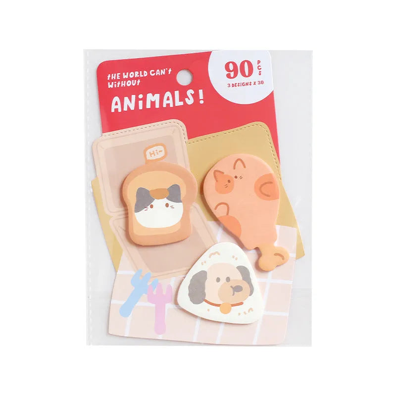 Small animal shaped sticky note pad with 90 pages, shown in one of six colour theme options.