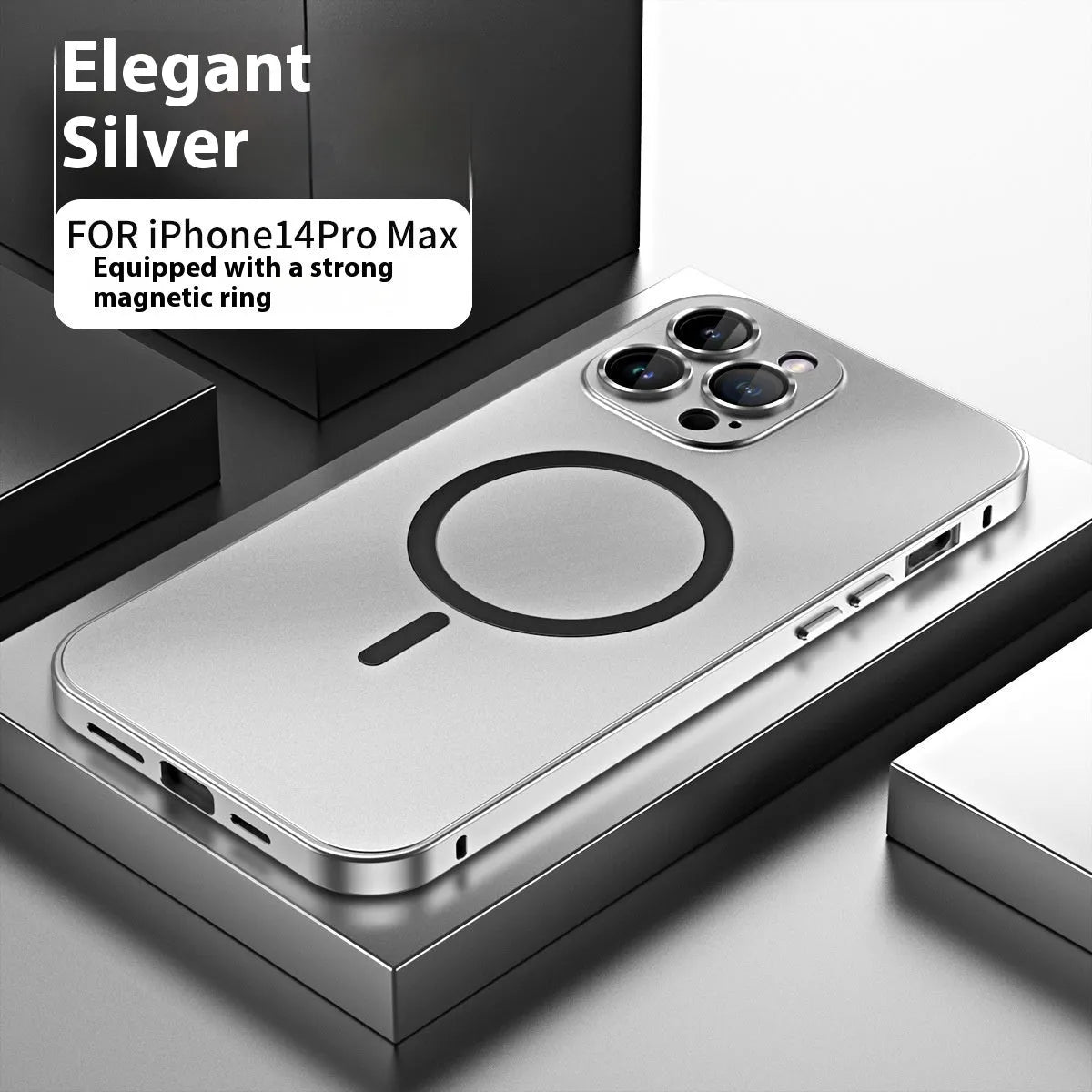 Metal aluminium alloy frame magnetic phone case for Apple iPhone 15 in frosted blue finish with full-coverage protection