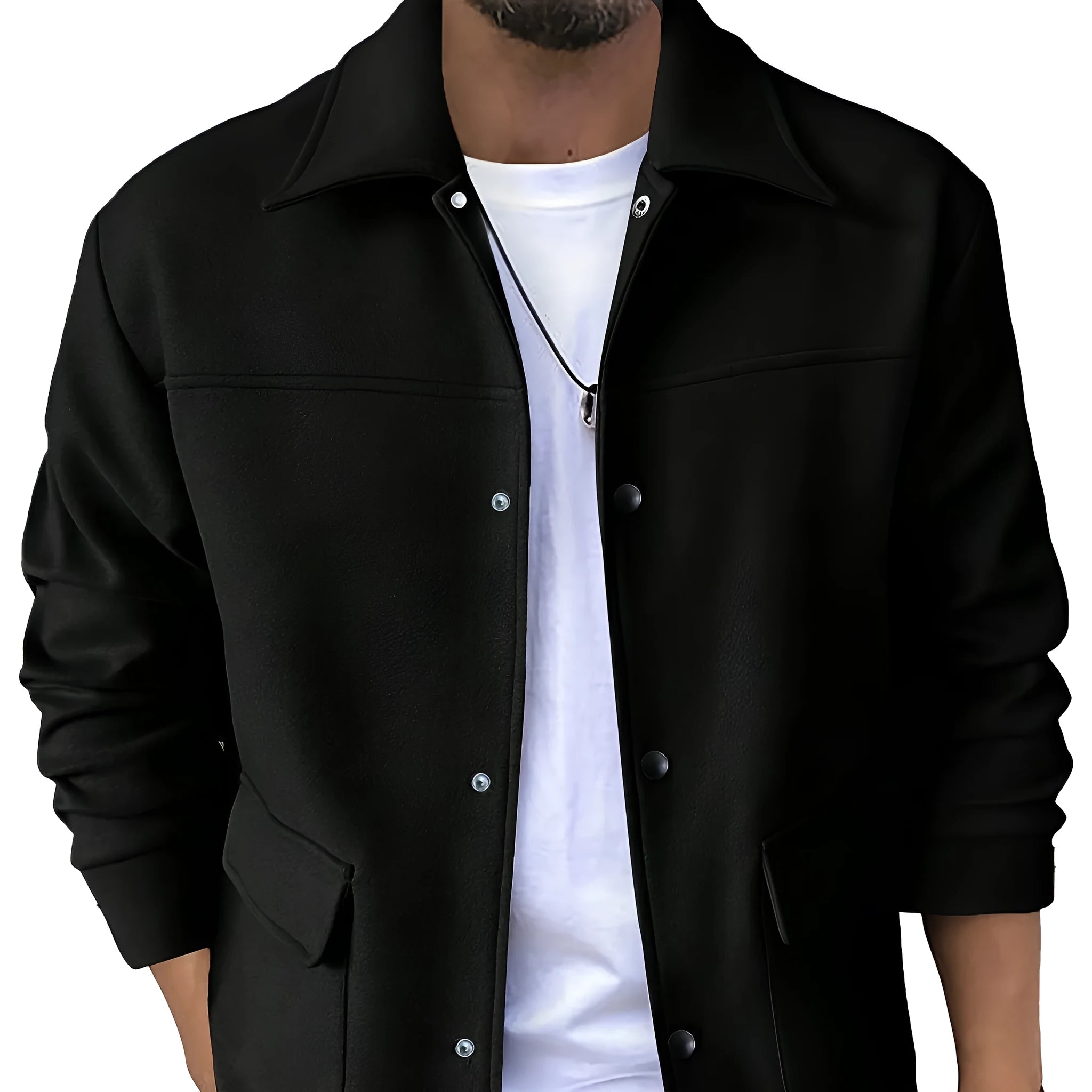 Men's solid colour casual jacket in polyester with regular fit, long sleeves, round hem, topstitching slit pockets