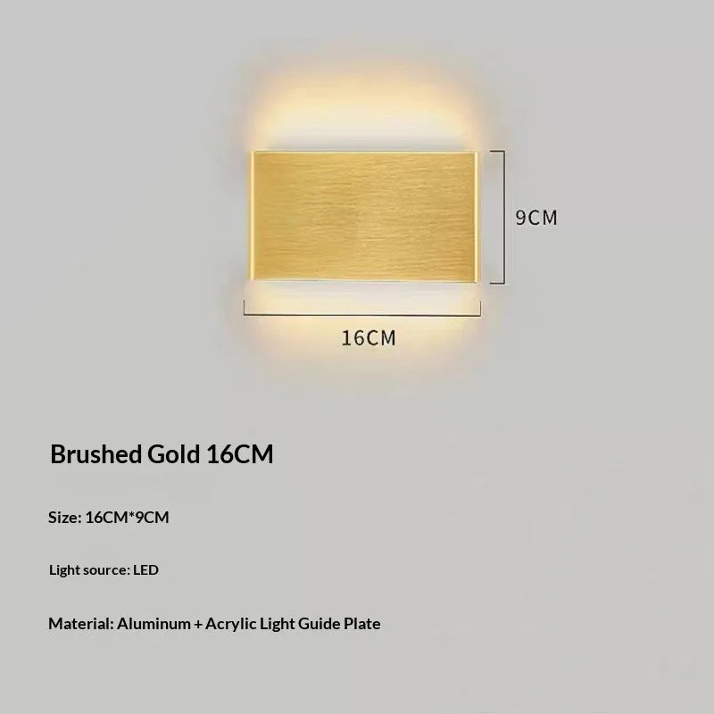 Nordic aluminum strip wall lamp 16cm, 5W warm LED, brushed coffee finish on bedroom wall