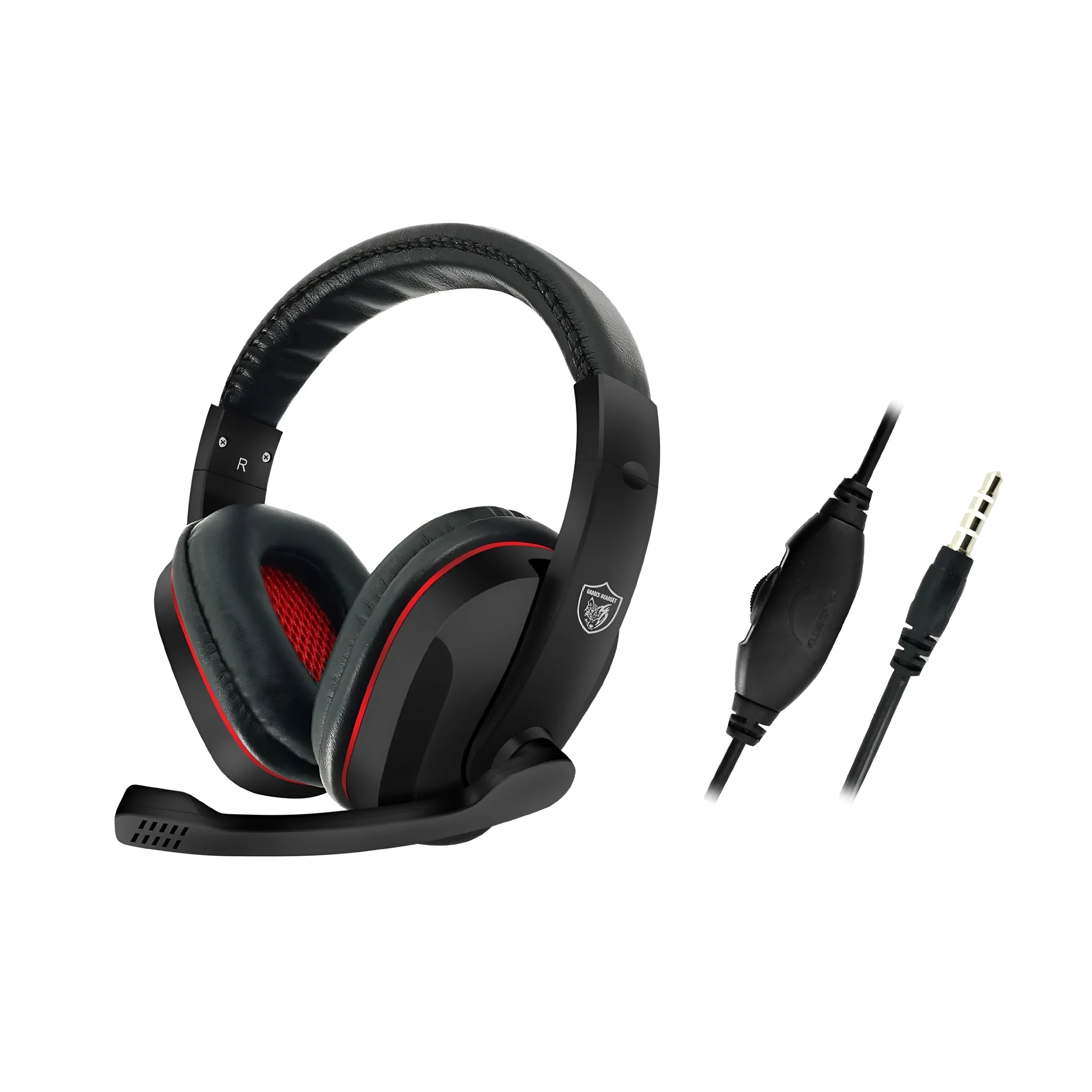 Black wired gaming headset with 40mm speakers and 6.3mm straight plug