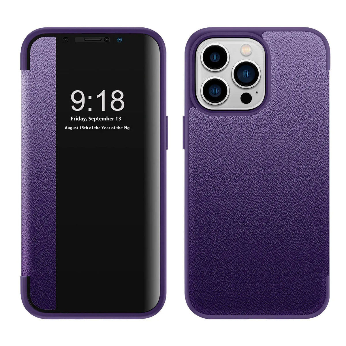 Plain black leather business flip phone case with anti-drop function for iPhone 14 Pro Max