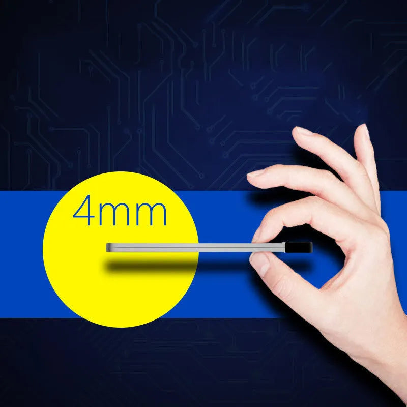 Silver graphene power bank showing slim 4mm profile with Apple and Android compatibility