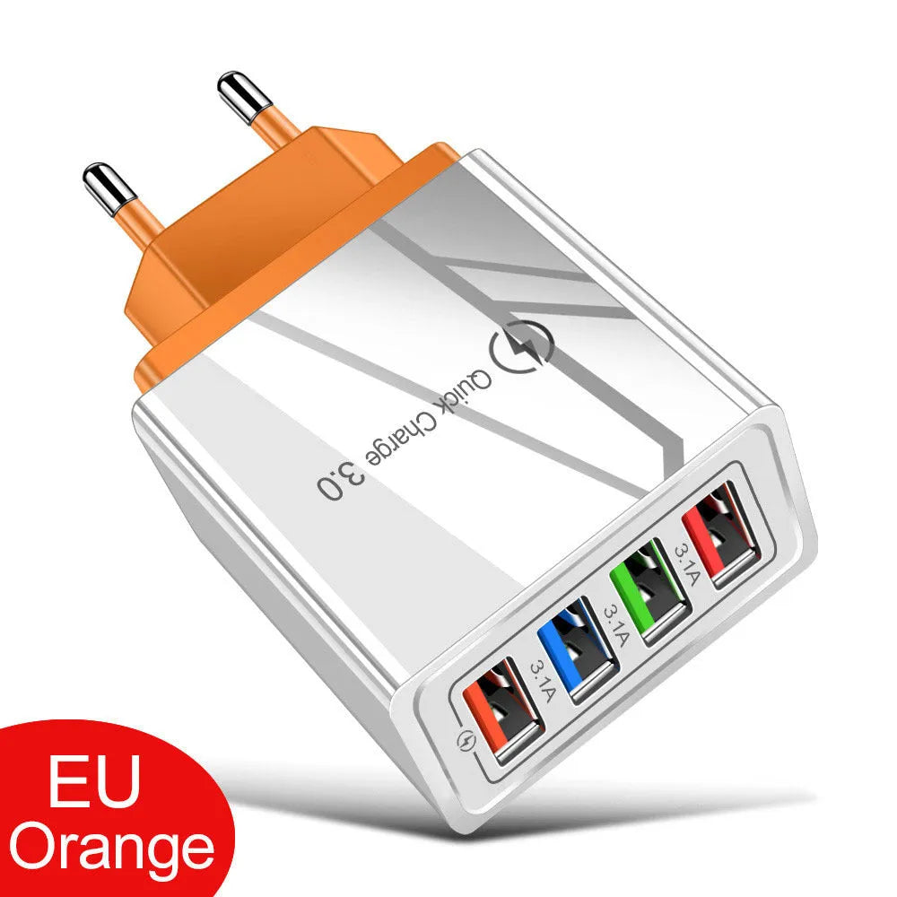 Black and white multi-port USB wall charger with luminous light indicator and UK three-pin plug