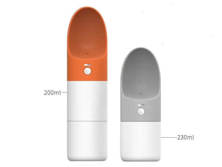 White MOESTAR rocket-shaped pet drinking cup with grey or orange accents showing one-button lock