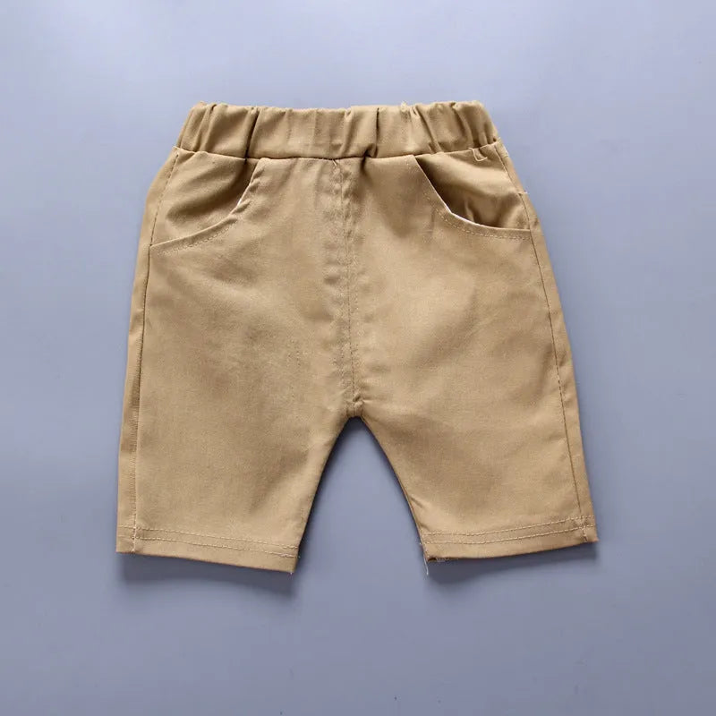 Anchor printed cotton trousers suit set for infants in blue, with short sleeves and pullover closure.