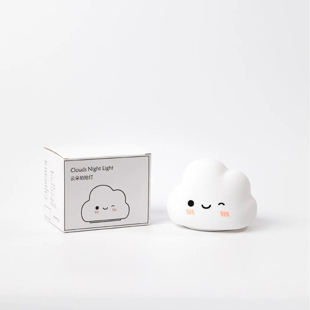 White cloud silicone rechargeable pat lamp bedside ambience light on nightstand with soft glow
