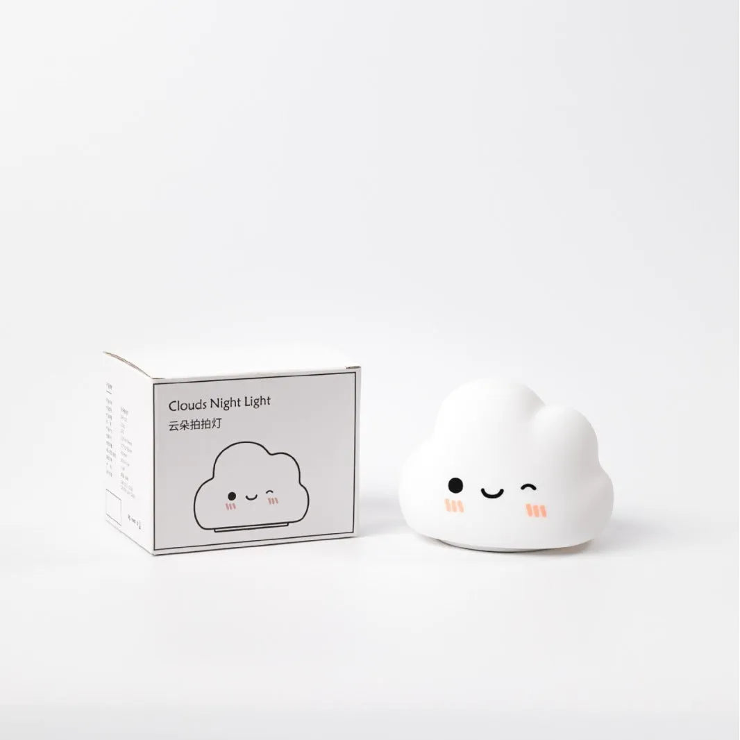 White cloud silicone rechargeable pat lamp bedside ambience light on nightstand with soft glow