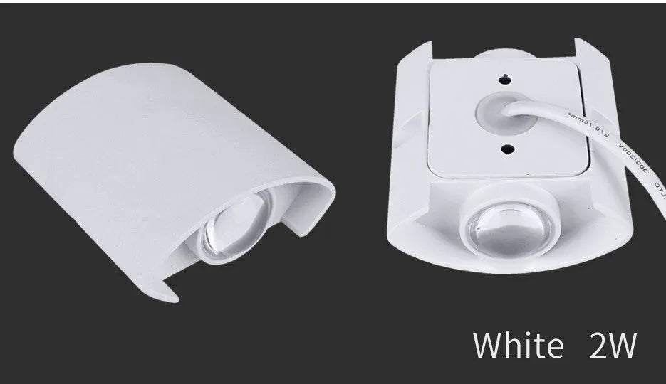 Waterproof LED wall lamp with aluminium shell in white, 60-degree beam angle, outdoor wall mounting