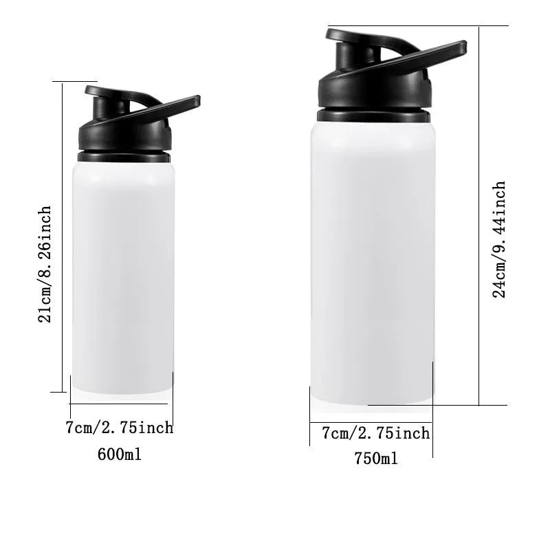 White aluminium sports water bottle with 600ml and 750ml capacity options for cycling and outdoor activities