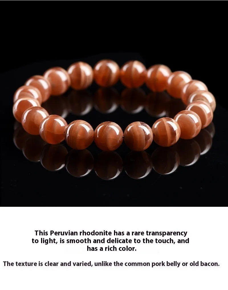 Natural old mine rhodochrosite round beads bracelet with 6mm or 8mm manganese spar beads