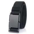 Casual polyester belt with a metal magnetic buckle in one of five colours: black, brown, dark grey, dark khaki, or army green.