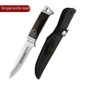 Camping portable fruit knife with leather case, stainless steel blade, national style design