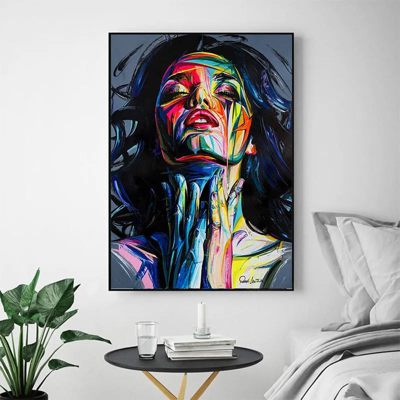 Black and white Smokey Girl portrait oil painting print on non-woven material, unframed.