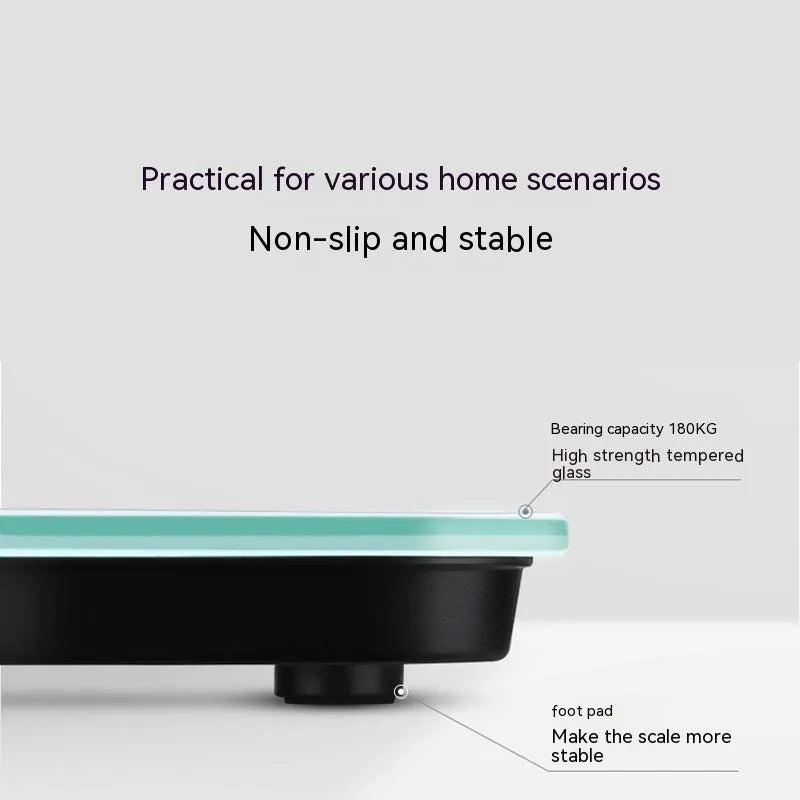 USB rechargeable electronic body scale with cross design in black, white, and rose red colour options