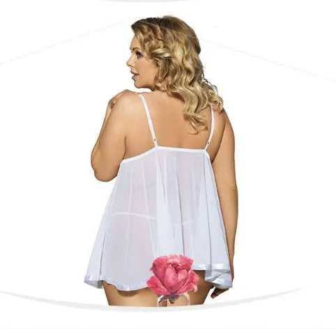 Women's black lace mesh lingerie sling dress sleepwear in 6XL size with seamless construction