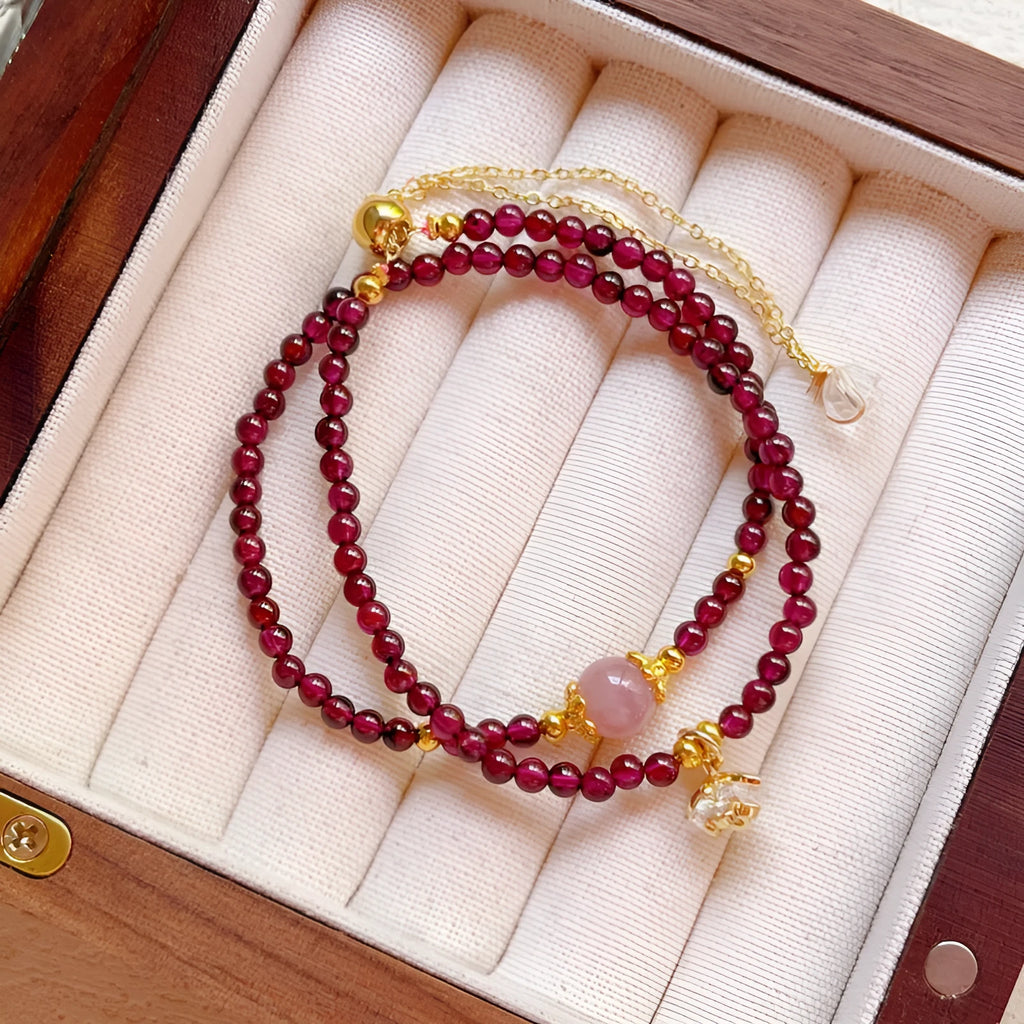 Natural garnet double ring bracelet for women, manually crafted in H311 colour.