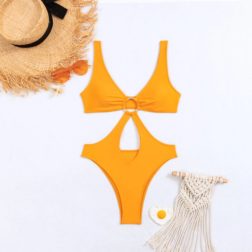 Women's triangle one-piece swimsuit in sleeveless design with solid colour options