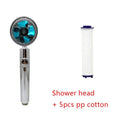 ABS plastic water saving shower head with chrome finish and 360-degree rotating bracket on a white background.