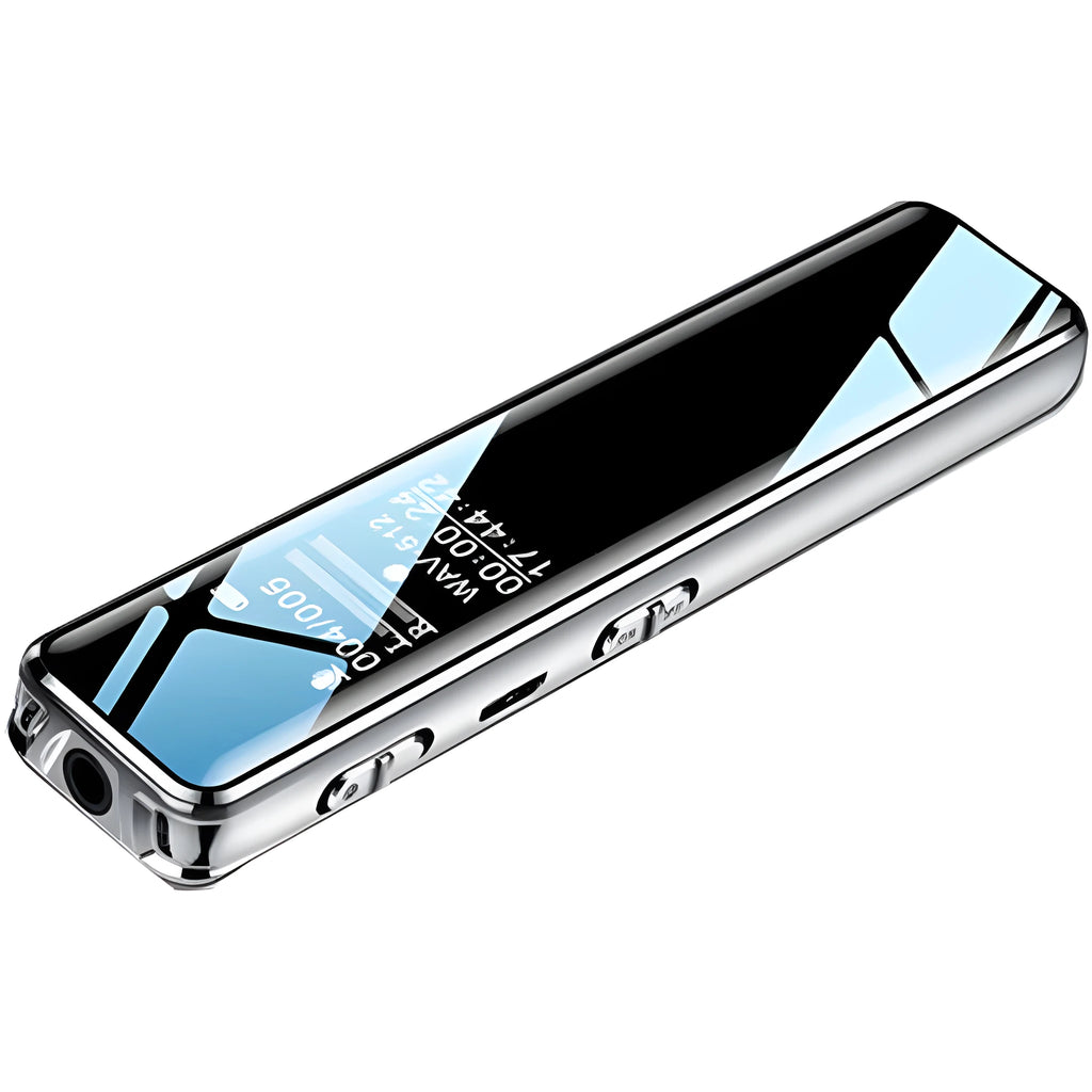 Black noise reduction recording pen with LCD screen, 108mm length, zinc alloy body