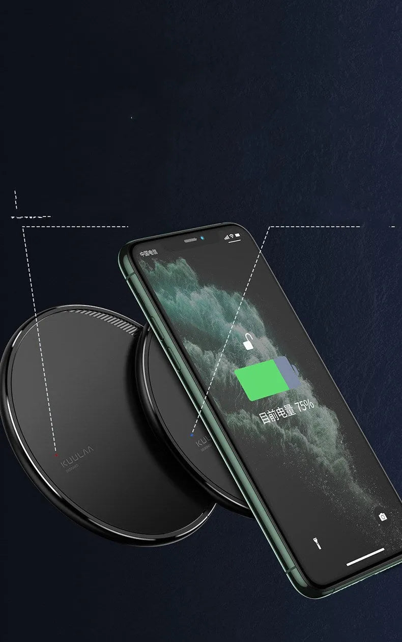 Kuulaa KL-CD16 black wireless disc charger for mobile phones with LED indicator light