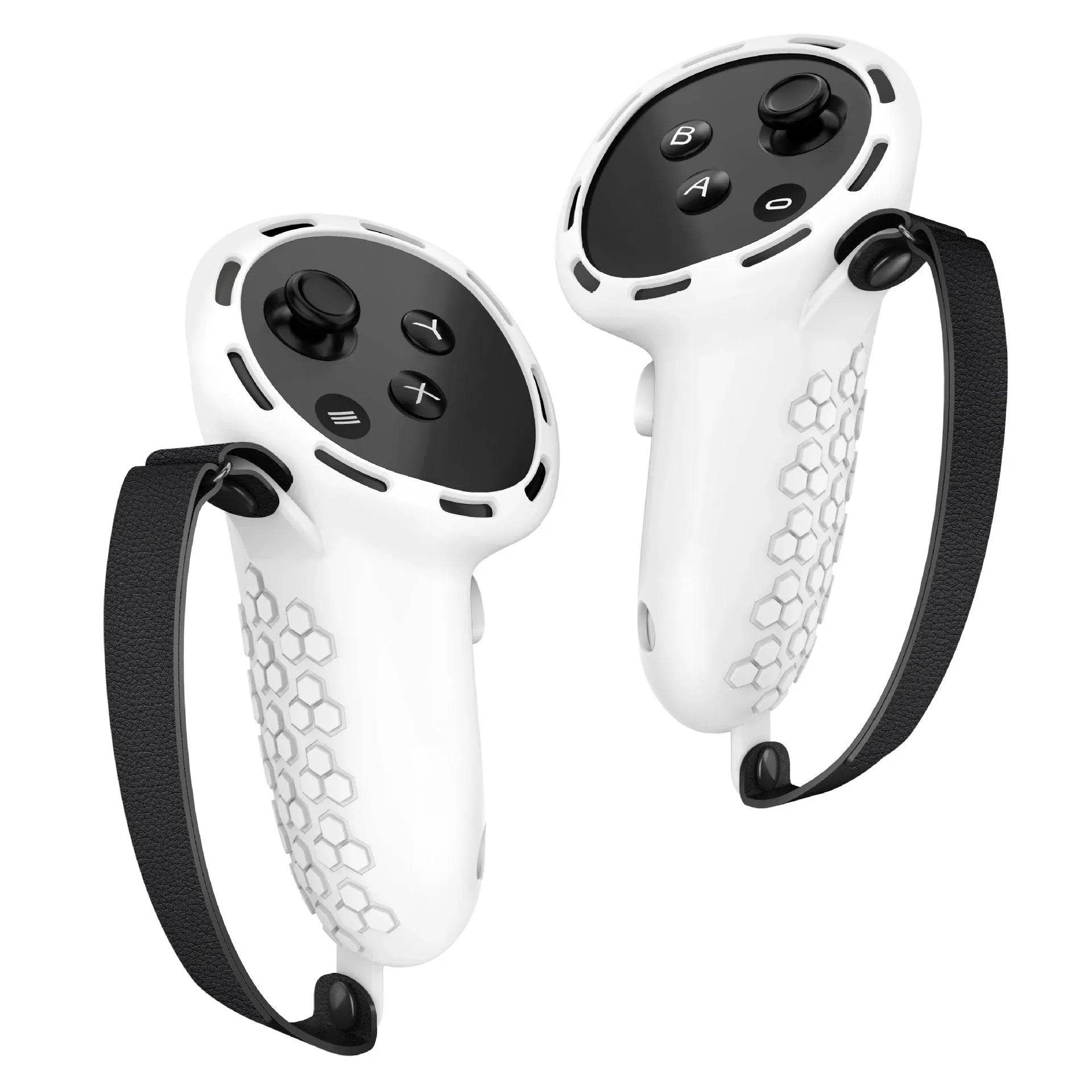 Silicone handle protective sleeves for Meta Quest 3 VR controllers with wrist strap in seven colour options