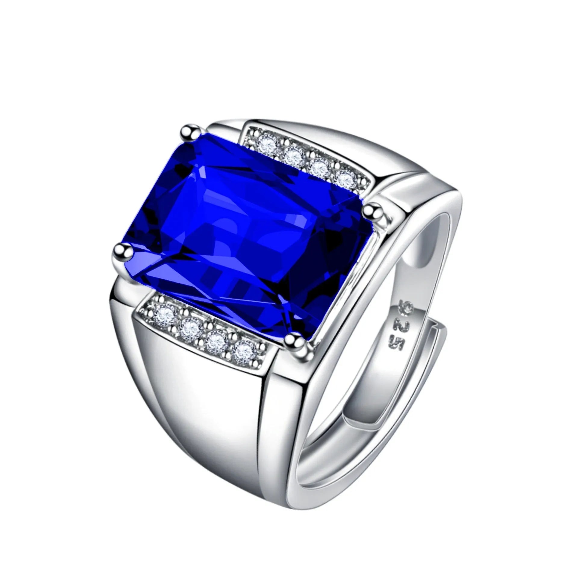 Adjustable geometric copper ring with coloured rhinestones in amethyst, blue, red, or yellow.