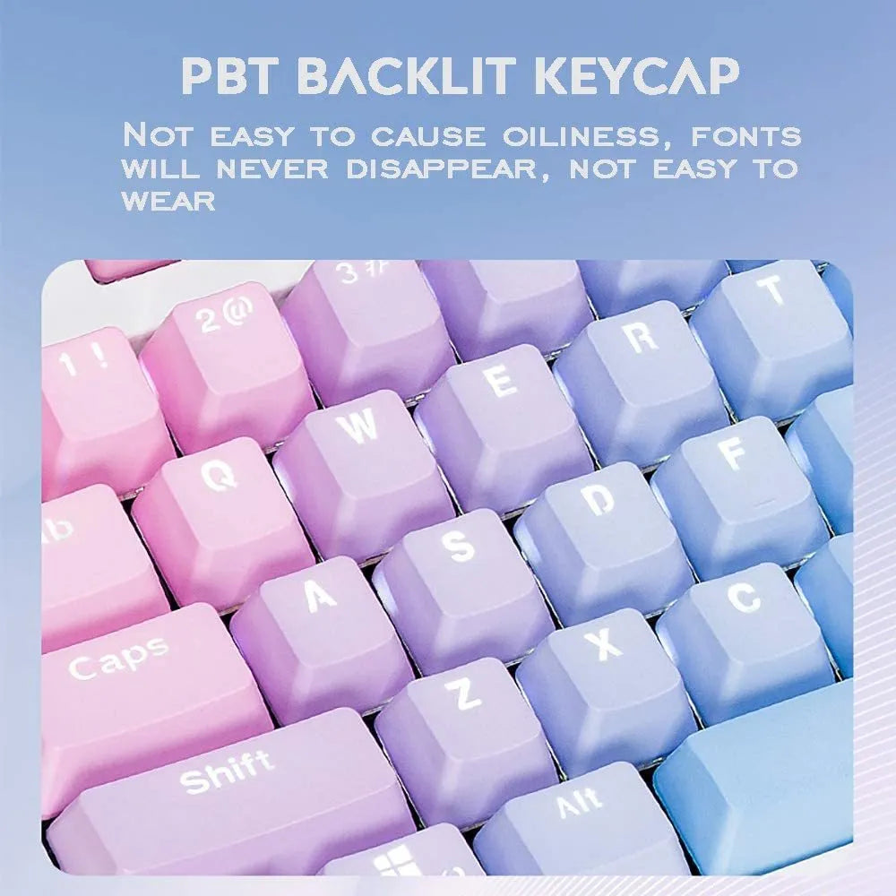 104 key set of PBT word penetration dyed keycaps in rainbow gradient style with translucent legends