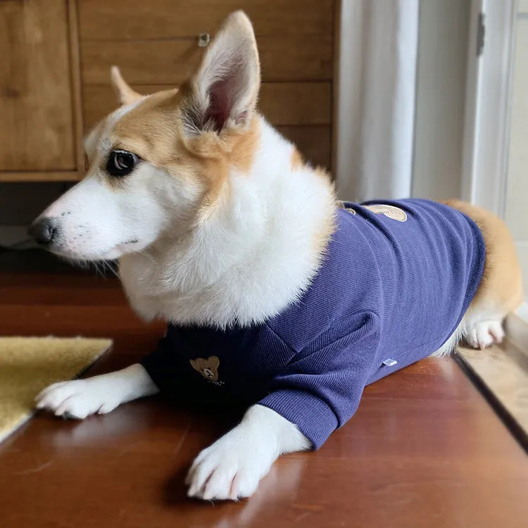 Cotton knitted dog sweater in white or navy blue, sizes SM to 3XL, ins-style pet jumper
