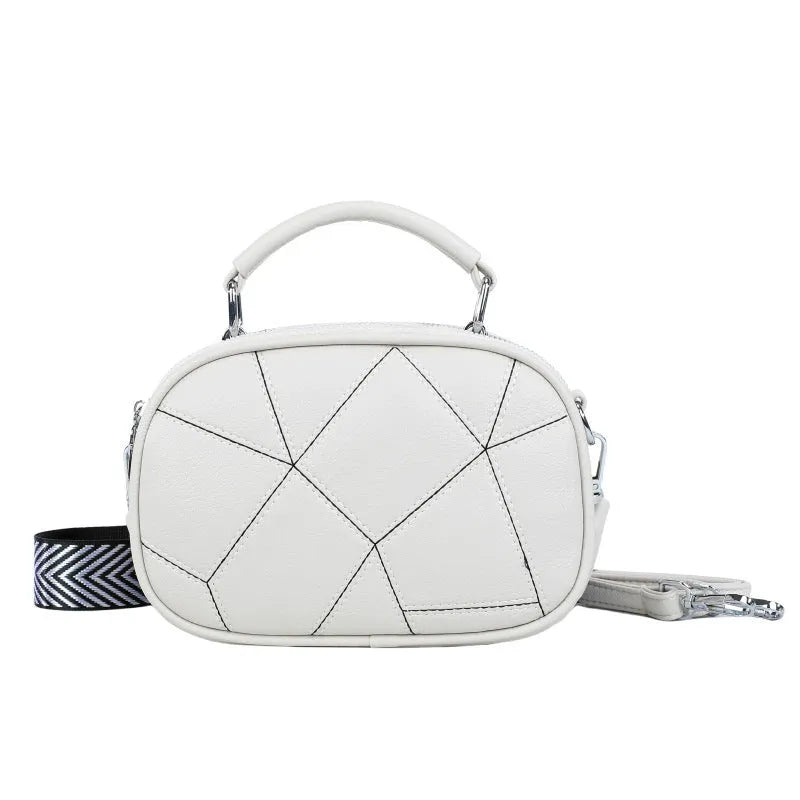 PU leather round small bag with three-layer retro patchwork design in 20x15cm size