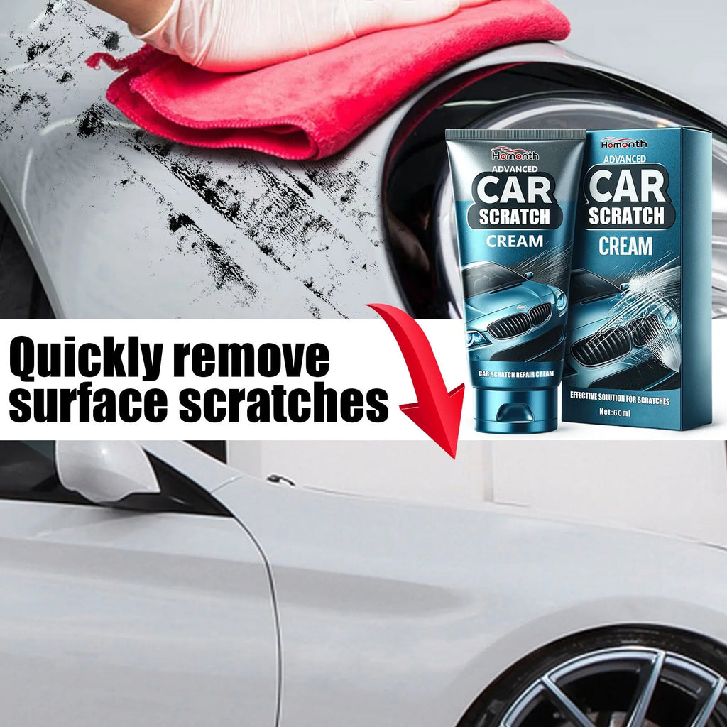 Car scratch repair cream kit showing 60ml container and 3x7cm applicator sponge for automotive paint renovation