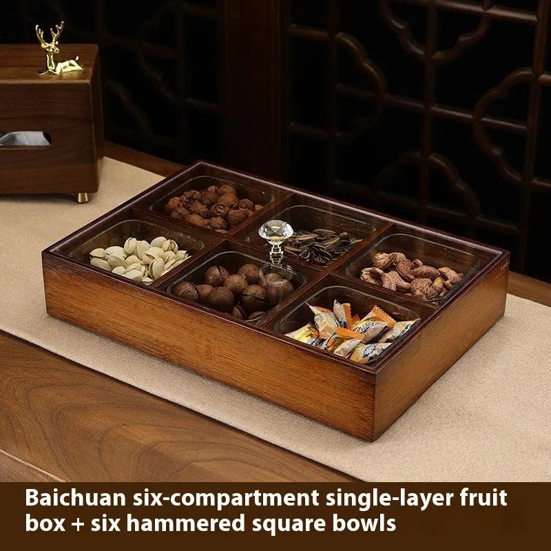 Transparent acrylic dried fruit box with solid wood lid and hammer pattern design