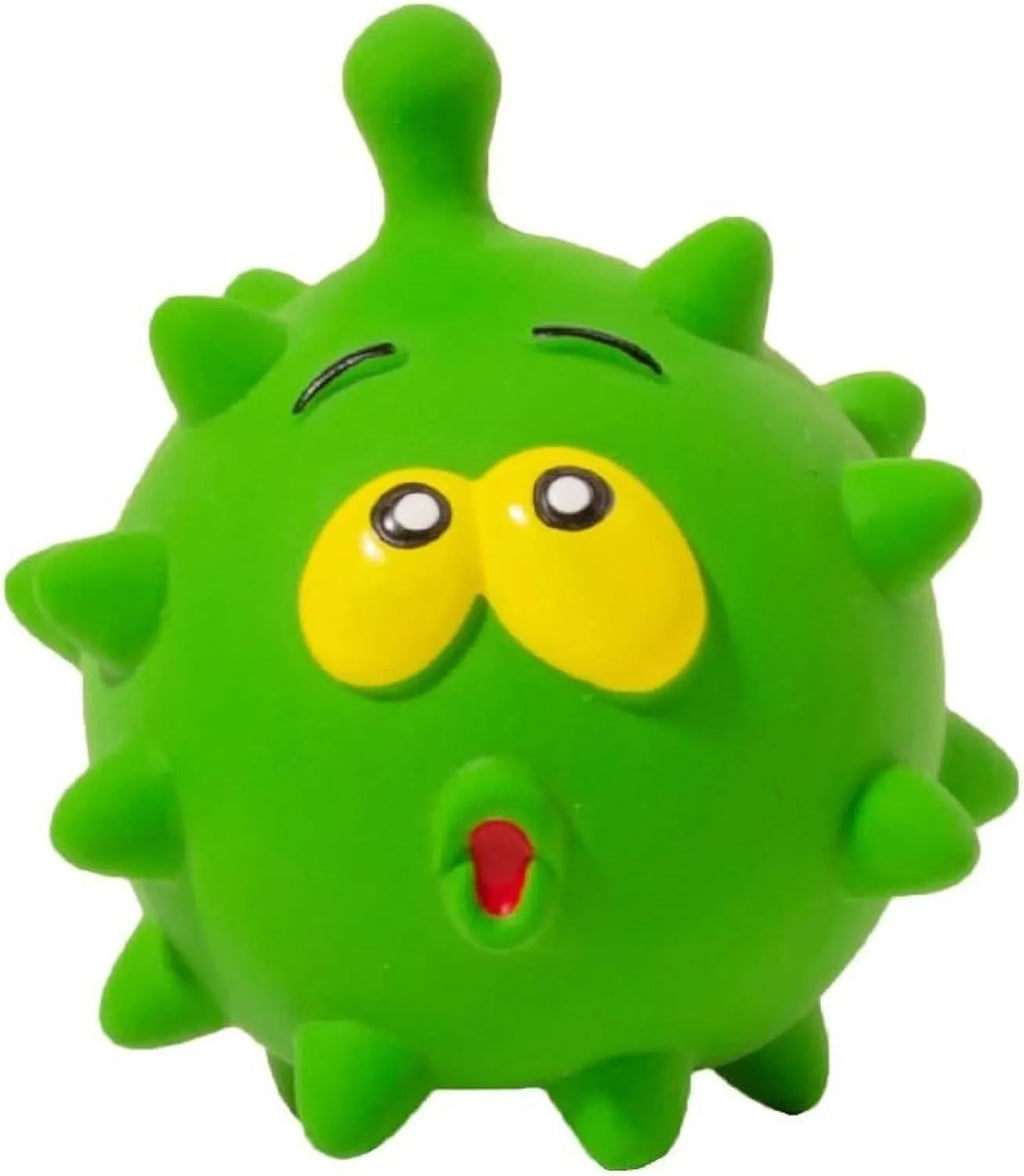 Four colourful latex squeaky dog balls with cute faces, each 7.5cm diameter