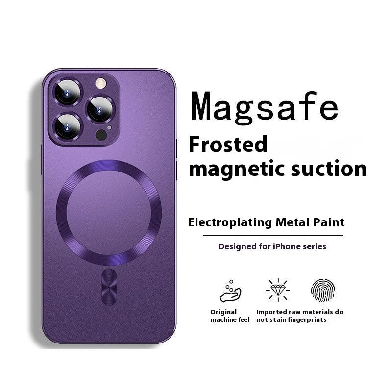 Electroplating magnetic phone case in dark night purple for iPhone 15 Pro with full cover soft shell and magnetic ring