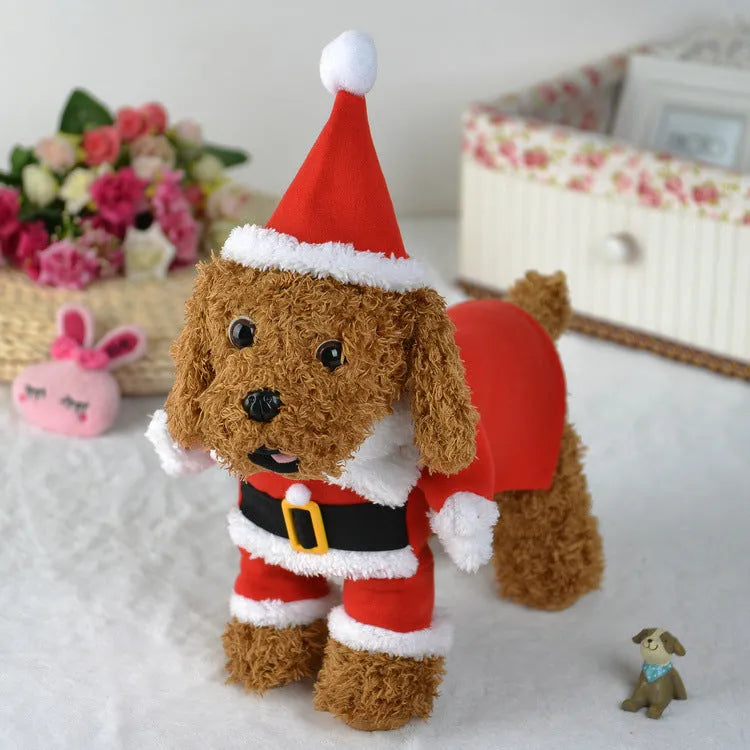 Red polar fleece pet Santa Claus costume for dogs and cats in stretchable Christmas design