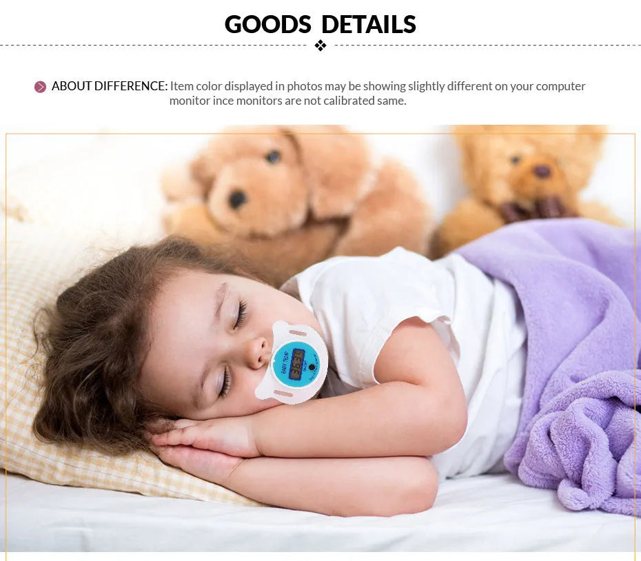 Baby pacifier digital thermometer with LCD display in pink and blue colours