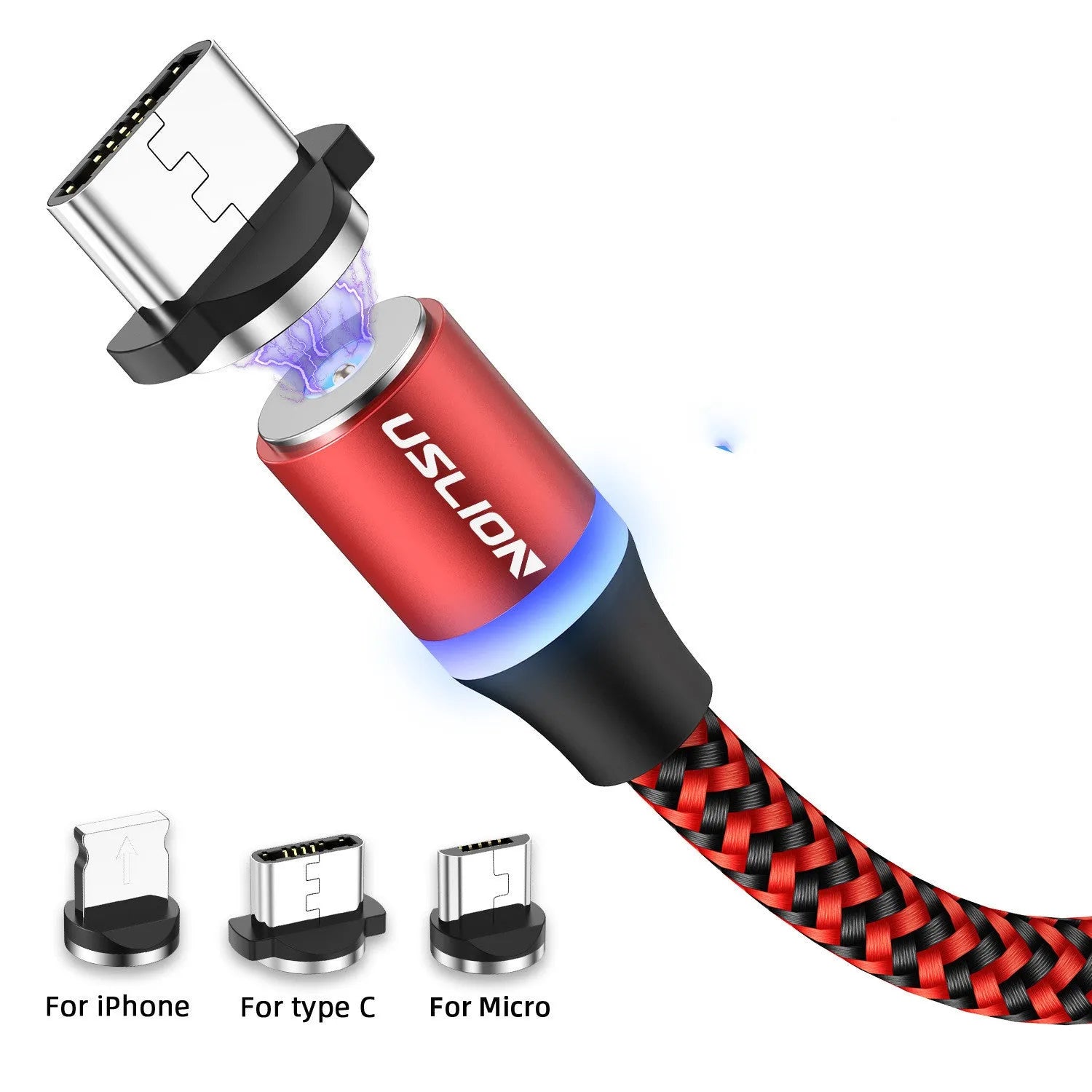 1 metre magnetic USB cable with aluminium alloy connector and blue LED indicator for fast charging