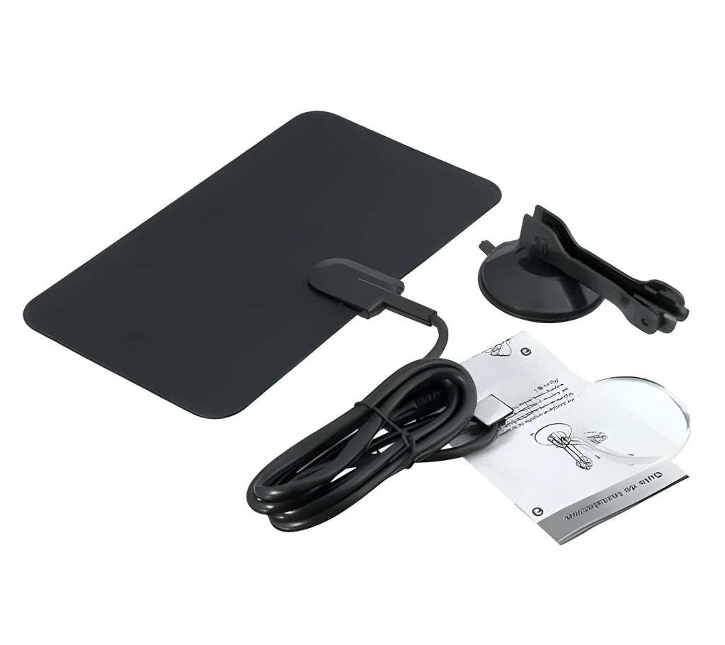 Indoor digital TV antenna with amplifier and 10-metre coaxial cable on white background