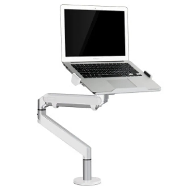 Silver aluminium laptop stand elevating notebook for improved airflow and ergonomic positioning