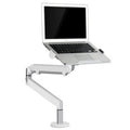 Silver aluminium laptop stand elevating notebook for improved airflow and ergonomic positioning