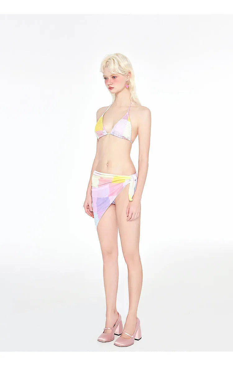 Women's triangle bikini swimsuit in Rainbow Pink with wireless cups and chest pads