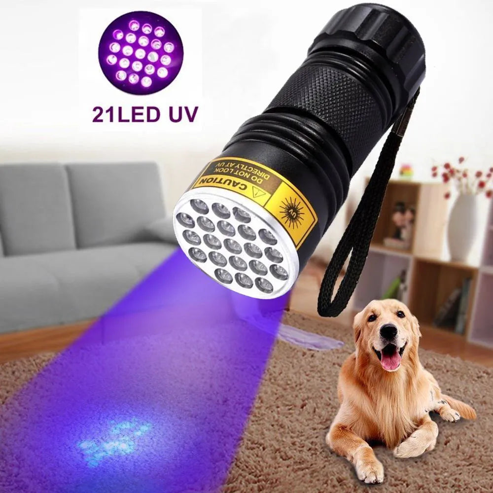 21 LED UV violet flashlight 395-400nm aluminium alloy silver torch side view