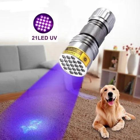21 LED UV violet flashlight 395-400nm aluminium alloy silver torch side view
