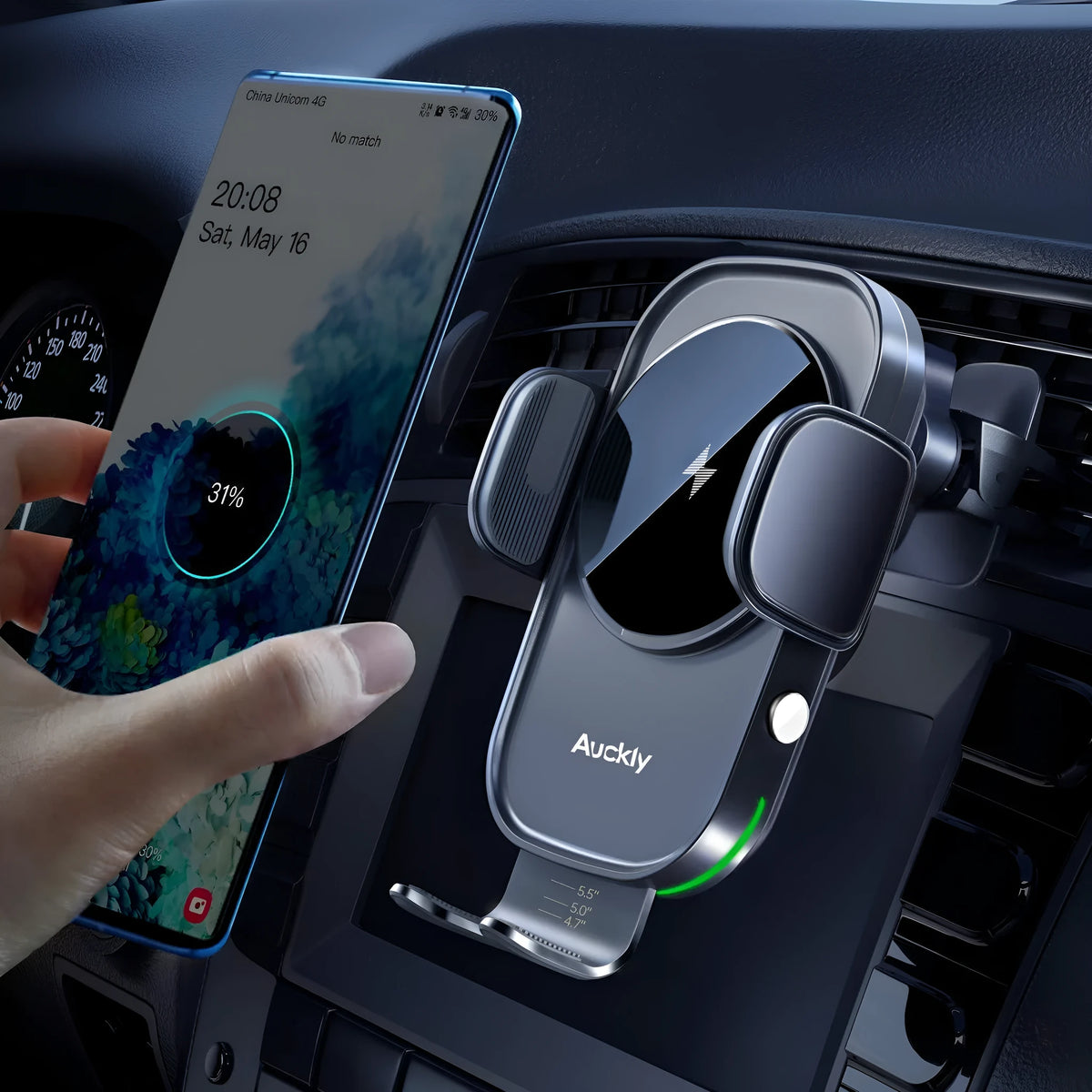 15W car wireless charger with automatic induction clamp for navigation phone holder