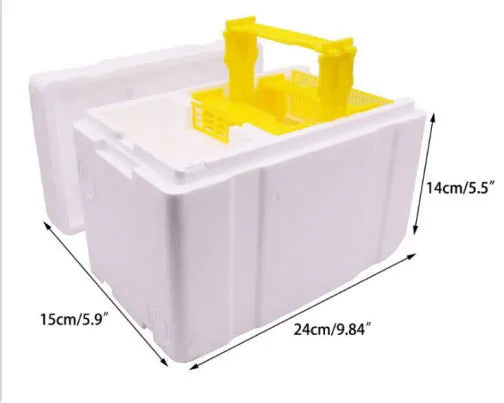 Three white EPS foam bee breeding boxes for hive mating and pollination.